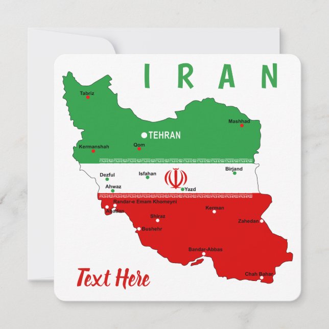 Cartão De Agradecimento Iran Map with Flag and Emblem (Frente)