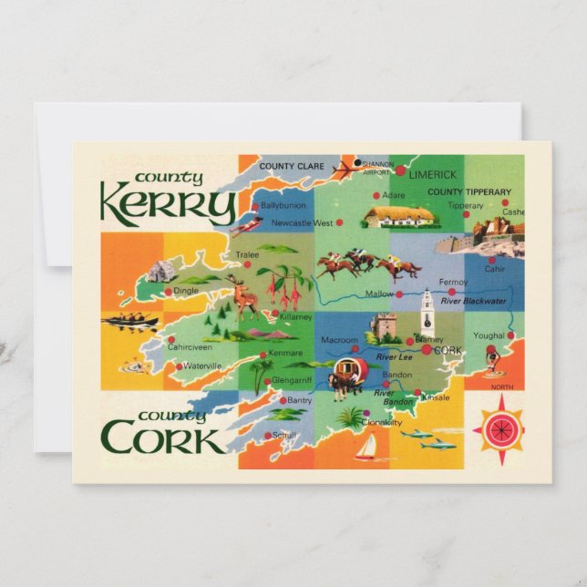 Cartão De Agradecimento Ireland's Kerry & Cork Map 5x7 Big Postcard (Frente)