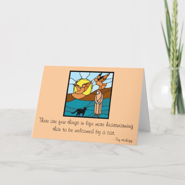 Cartão De Agradecimento Irmã Seraphim com Gatos e Pássaro (Frente)