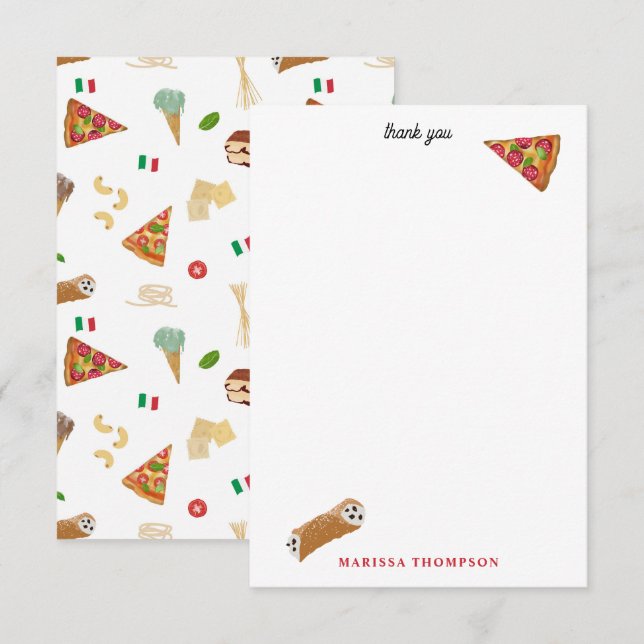 Cartão De Agradecimento Italian Food Pizza Pasta Tiramisu Pattern (Frente/Verso)