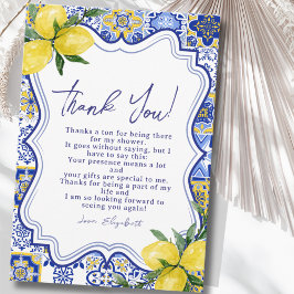 Cartão De Agradecimento Italian watercolor tiles with lemon Bridal Shower