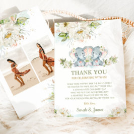 Cartão De Agradecimento Ivory Floral Twin Girls Elephant Chá de fraldas Fo