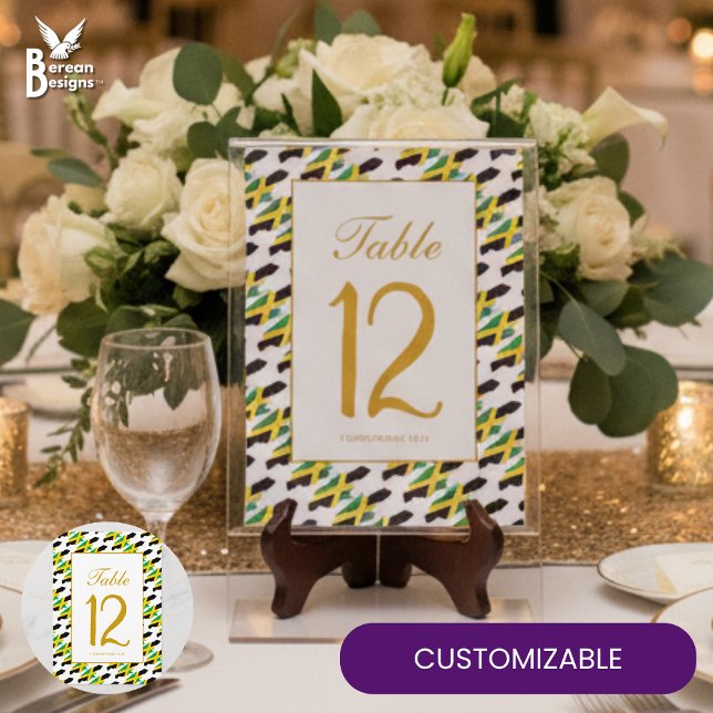 Cartão De Agradecimento JAMAICA Banquet Celebration Wedding Table Number (Stylish JAMAICA TABLE NUMBER for weddings and special events. Customizable number and text.)
