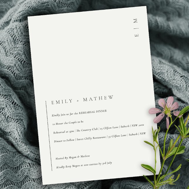 Cartão De Agradecimento Janto mínimo moderno de ensaio branco preto Convit (Criador carregado)