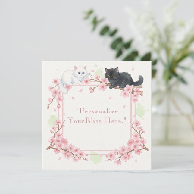 Cartão De Agradecimento Japanese Sakura & Zen Cats Watercolor  (Em pé/Frente)