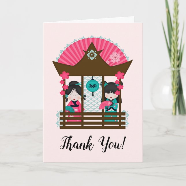 Cartão De Agradecimento Japão Obrigado Kimono Girls Fan Card (Frente)