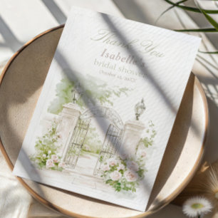 Cartão De Agradecimento Jardim Bridal Elegante Francês Chateau Pastel