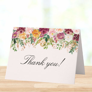 Cartão De Agradecimento Jardim de Flores de Rosa em Aquarela Casamento Dob