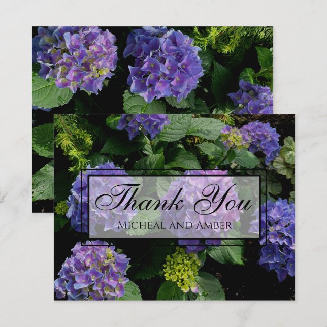 Cartão De Agradecimento Jardim de flores florais azul roxo (Frente/Verso)