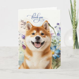 Cartão De Agradecimento Jardim de Flores Silvestres do Cão Akita em Branco