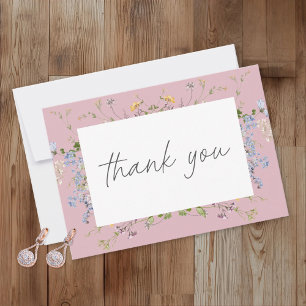 Cartão De Agradecimento Jardim de Flores Silvestres Rosa Casamento Elegant