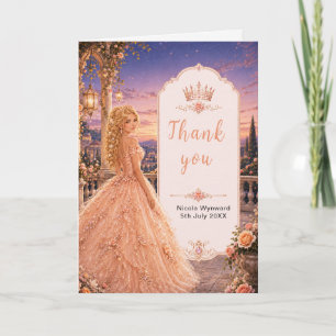 Cartão De Agradecimento Jardim de Princesa Blush Peach Sweet 16