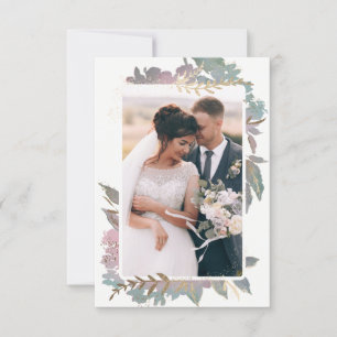 Cartão De Agradecimento Jardim de Watercolor com Foto de Casamento Persona