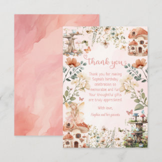 Cartão De Agradecimento Jardim Encantado Cogumelo Menina Primeiro Aniversá