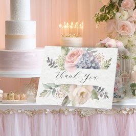 Cartão De Agradecimento Jardim Flor Rosa Rosa Rosa Azul Hídrangeas