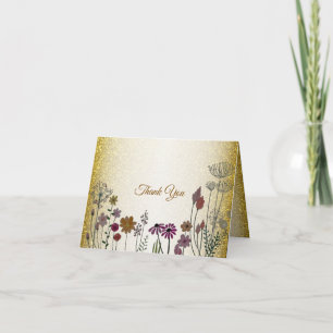 Cartão De Agradecimento Jardim Floral Colorido Dourado Casamento Brilhante