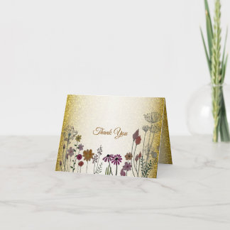 Cartão De Agradecimento Jardim Floral Colorido Dourado Casamento Brilhante