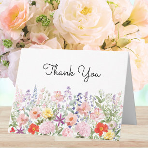 Cartão De Agradecimento Jardim Floral de Flores Bonitas Aquarela Colorida