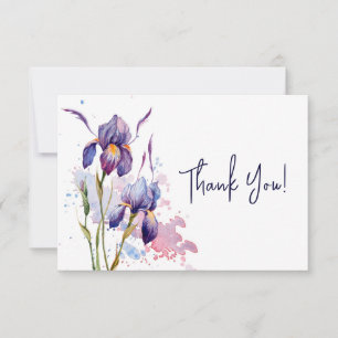 Cartão De Agradecimento Jardim Floral de Íris Roxo Azul Aquarela
