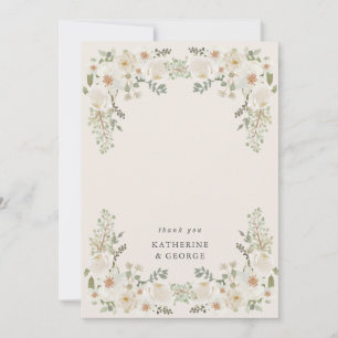 Cartão De Agradecimento Jardim Floral de Marfim Casamento Elegante