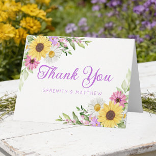Cartão De Agradecimento Jardim Floral de Margaridas de Girassol Obrigado C