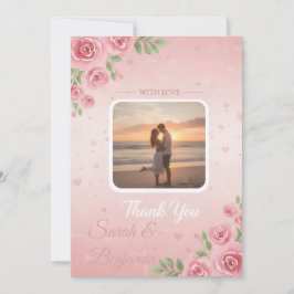 Cartão De Agradecimento Jardim Floral de Pêssego Macio e Rosa Foto Casamen