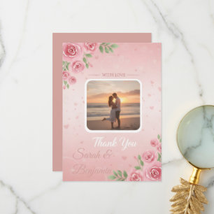 Cartão De Agradecimento Jardim Floral de Pêssego Macio e Rosa Foto Casamen