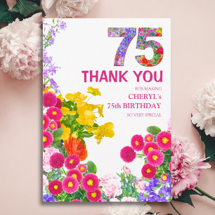 Cartão De Agradecimento Jardim Floral Elegante 75 Anos - 75.º Aniversário