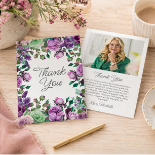 Cartão De Agradecimento Jardim Floral Verde Roxo Obrigado pelo Aniversário