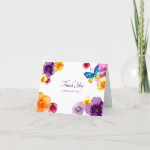 Cartão De Agradecimento Jardim Ilustrado À Mão Pela Borboleta Pansy Boho