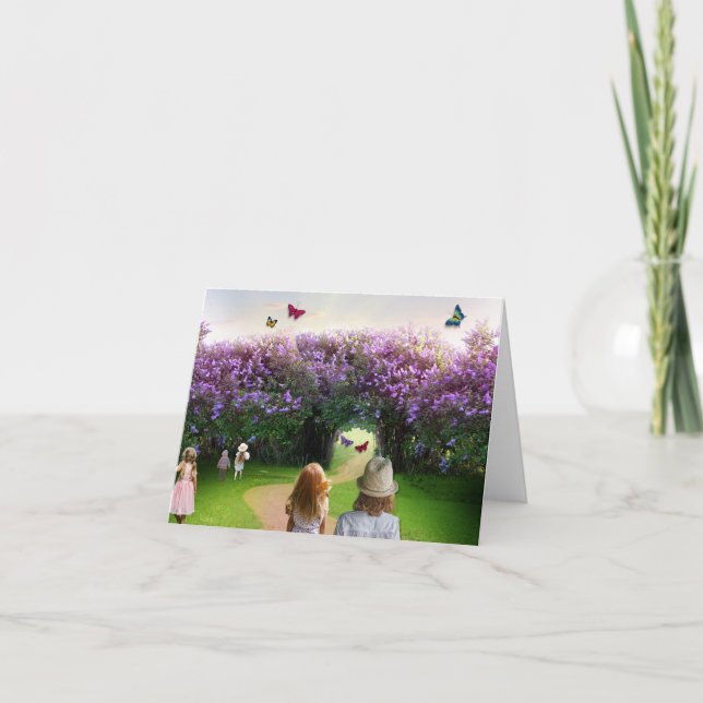 Cartão De Agradecimento jardim mágico com crianças e borboletas (Frente)