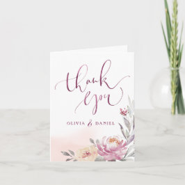 Cartão De Agradecimento Jardim romântico aquarela floral caligrafia