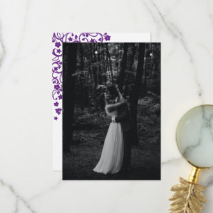Cartão De Agradecimento Jardim Secreto Roxo Floral Pássaros Foto Casamento