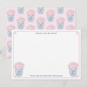 Cartão De Agradecimento Jarra de Gengibre de Peônias Rosa Bonito Chá de No