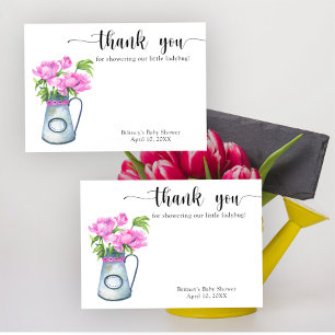 Cartão De Agradecimento Jarro de flores em aquarela obrigado baby shower