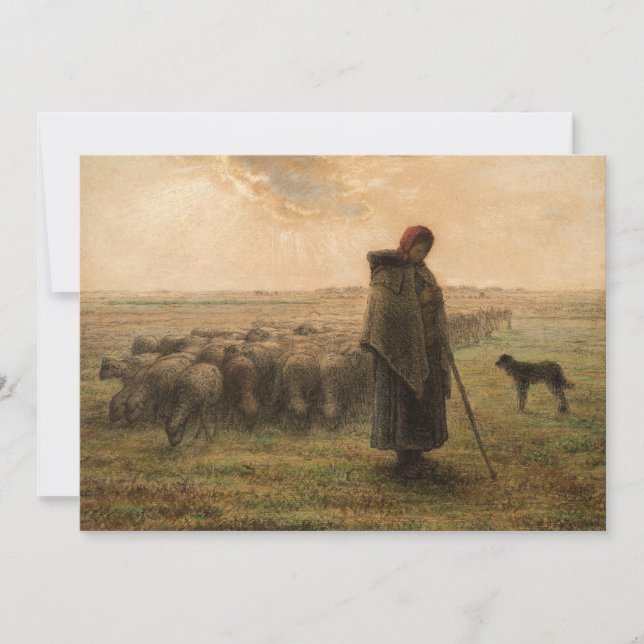 Cartão De Agradecimento Jean-Francois Millet - Shepherdess e Flock 1865 (Frente)