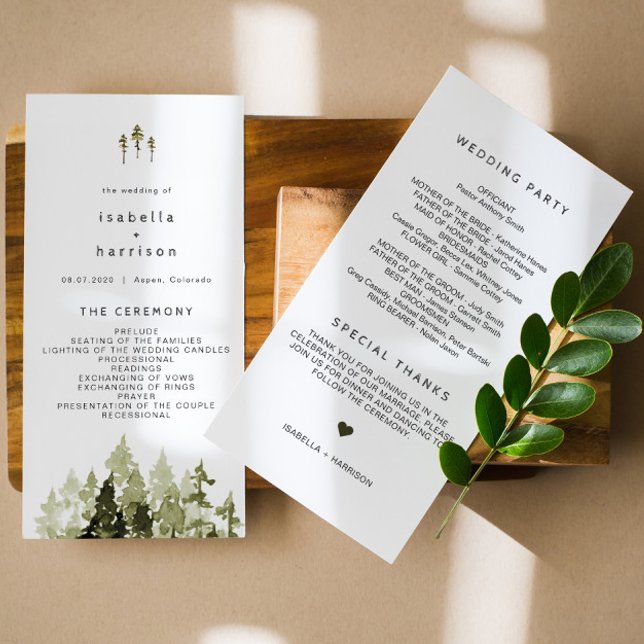 Cartão De Agradecimento JENNA Rustic Watercolor Pine Tree Program (Criador carregado)