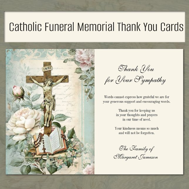 Cartão De Agradecimento Jesus católico funerário Rosa Condolências cruzada (Traditional Catholic Funeral Memorial Prayer Cards)