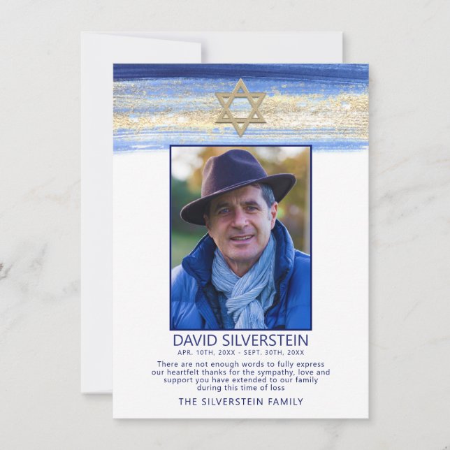 Cartão De Agradecimento Jewish Star Simpatia Obrigado FOTO Funeral (Frente)