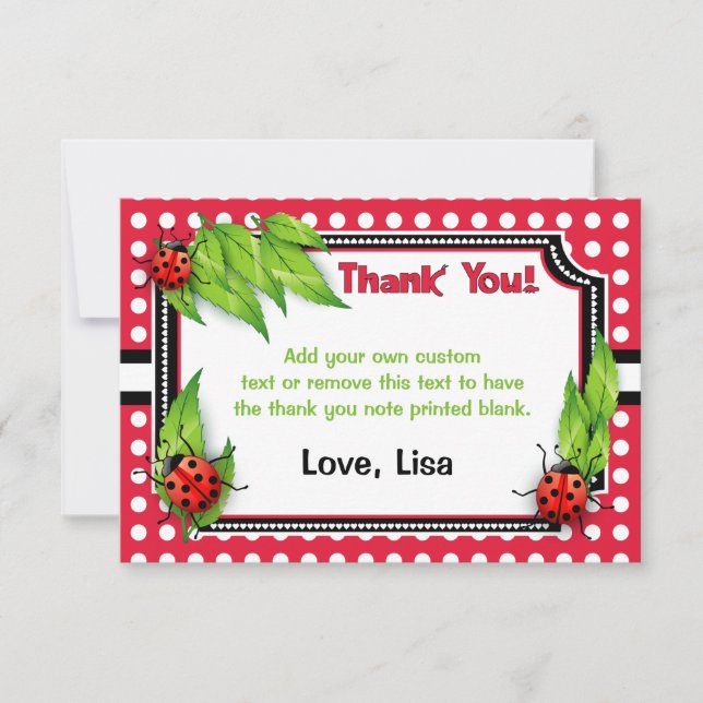 Cartão De Agradecimento Joaninha com o obrigado das bolinhas | você (Frente)