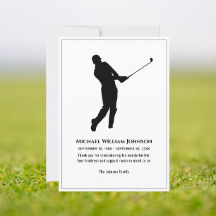 Cartão De Agradecimento Jogador De Golfe Negro E Branco, Memorial Funeral