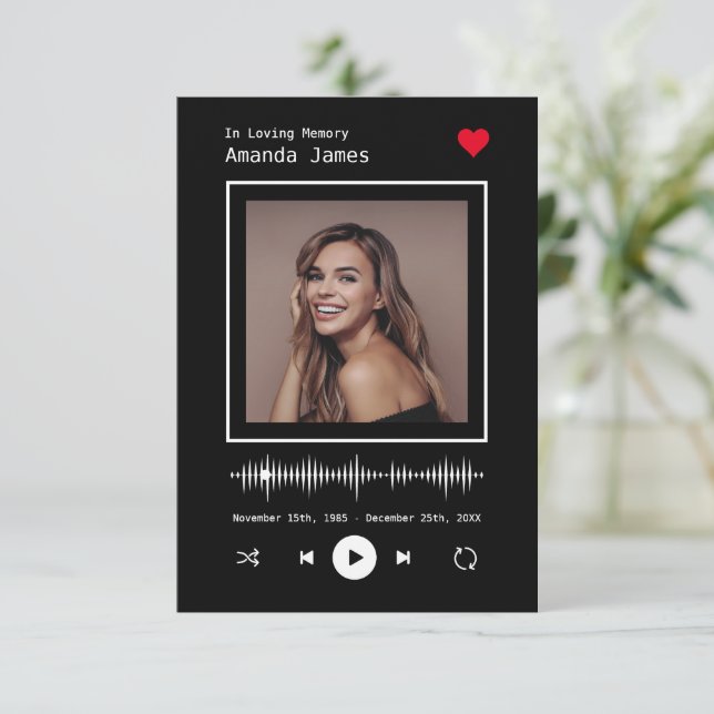 Cartão De Agradecimento Jogador de Música Inspirou o Funeral Memorial (Em pé/Frente)