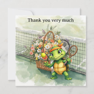 Cartão De Agradecimento Jogador de tênis TURTLE com cesto de flores na qua