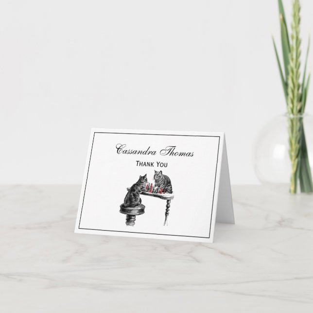 Cartão De Agradecimento Jogos do conselho Dois gatos jogando Chess Match R (Frente)