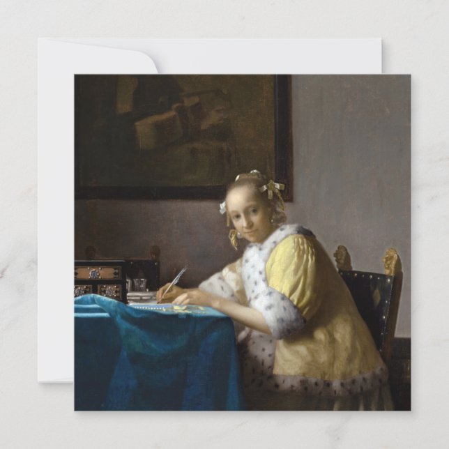 Cartão De Agradecimento Johannes Vermeer - A Lady escrevendo uma Carta (Frente)