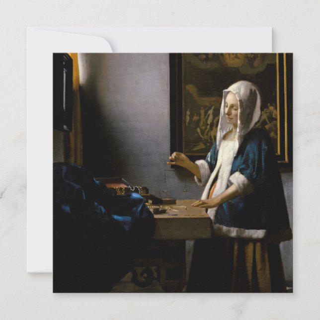 Cartão De Agradecimento Johannes Vermeer - Mulher Equilibrando (Frente)