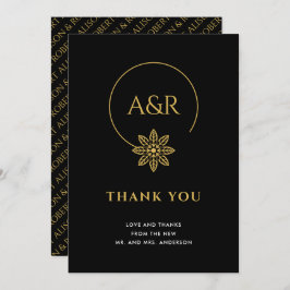 Cartão De Agradecimento Joias elegantes, casamento entre quadros e iniciai