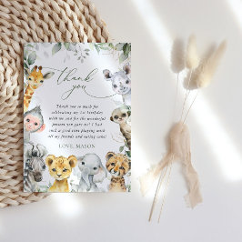 Cartão De Agradecimento Jungle Animals, Safari, Wild One, First Birthday