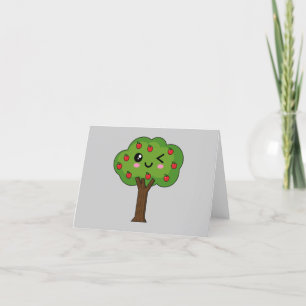 Cartão De Agradecimento Kawaii Happy Winking Apple Tree