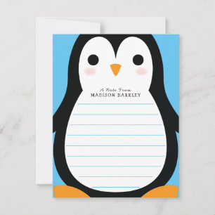 Cartão De Agradecimento Kids Placas de Papel de carta Flat Cute Pinguin